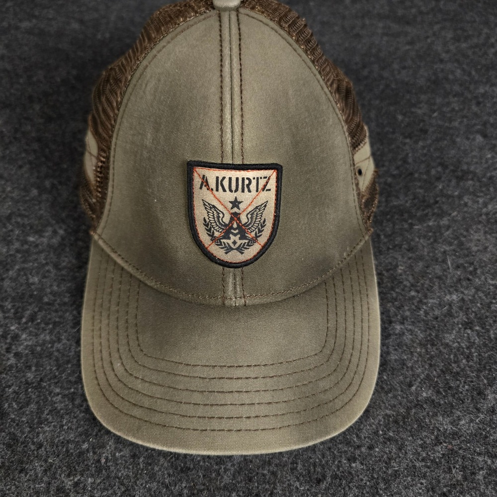 A. Kurtz Mens Military Trucker Hat Olive Green Mesh Snapback Cap Faded Patina
